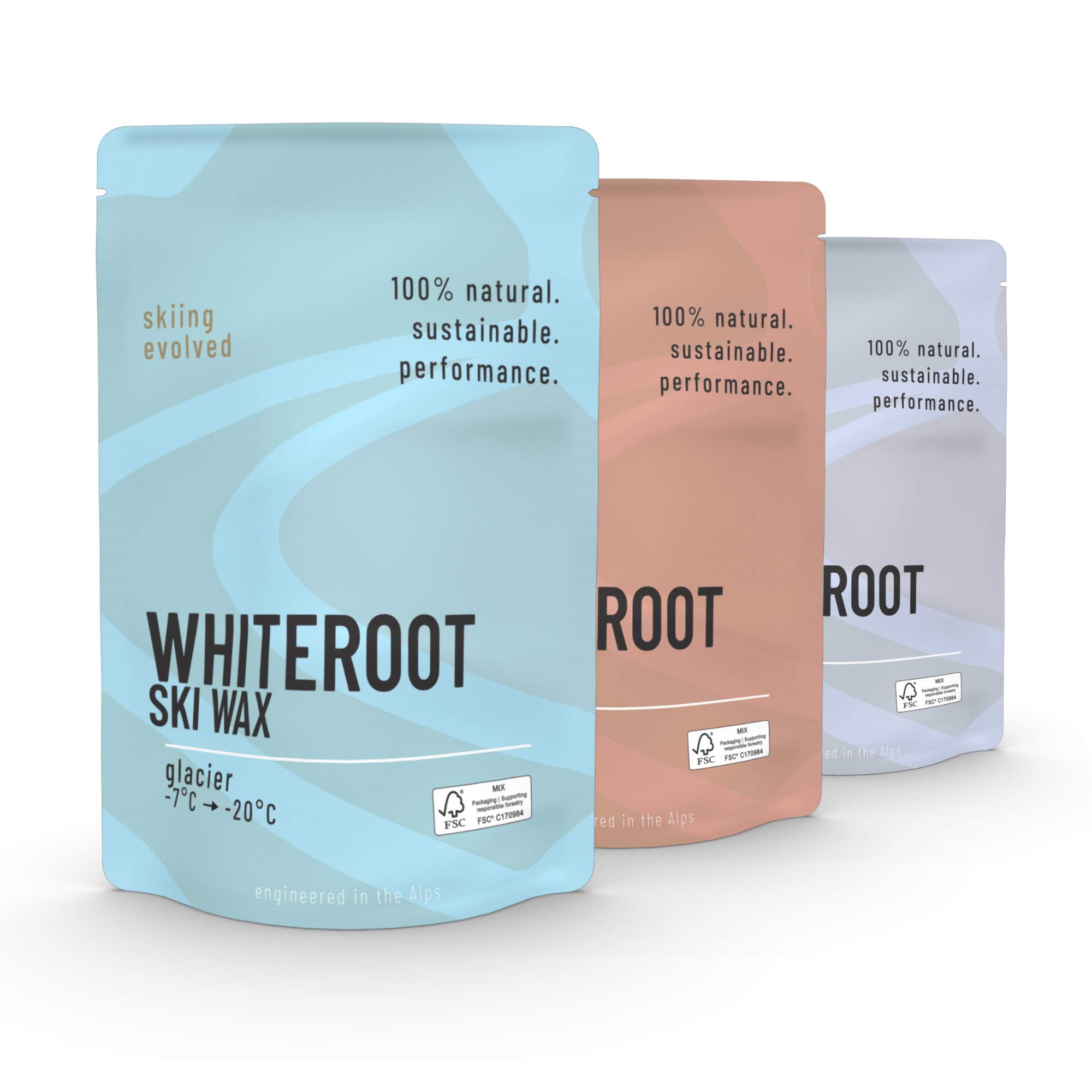 WhiteRoot ELEMENTS — pflanzliche Skiwachs-Linie Polar, Vulcan, Glacier.